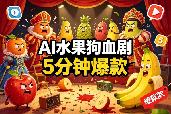 AI制作水果狗血剧 5分钟上手 轻松复刻爆款