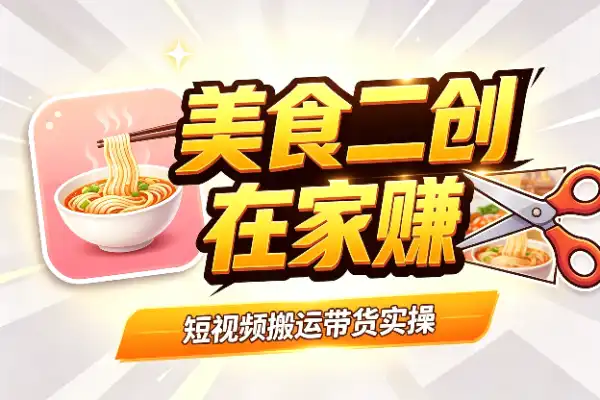 美食搬运二创，轻资产副业实操